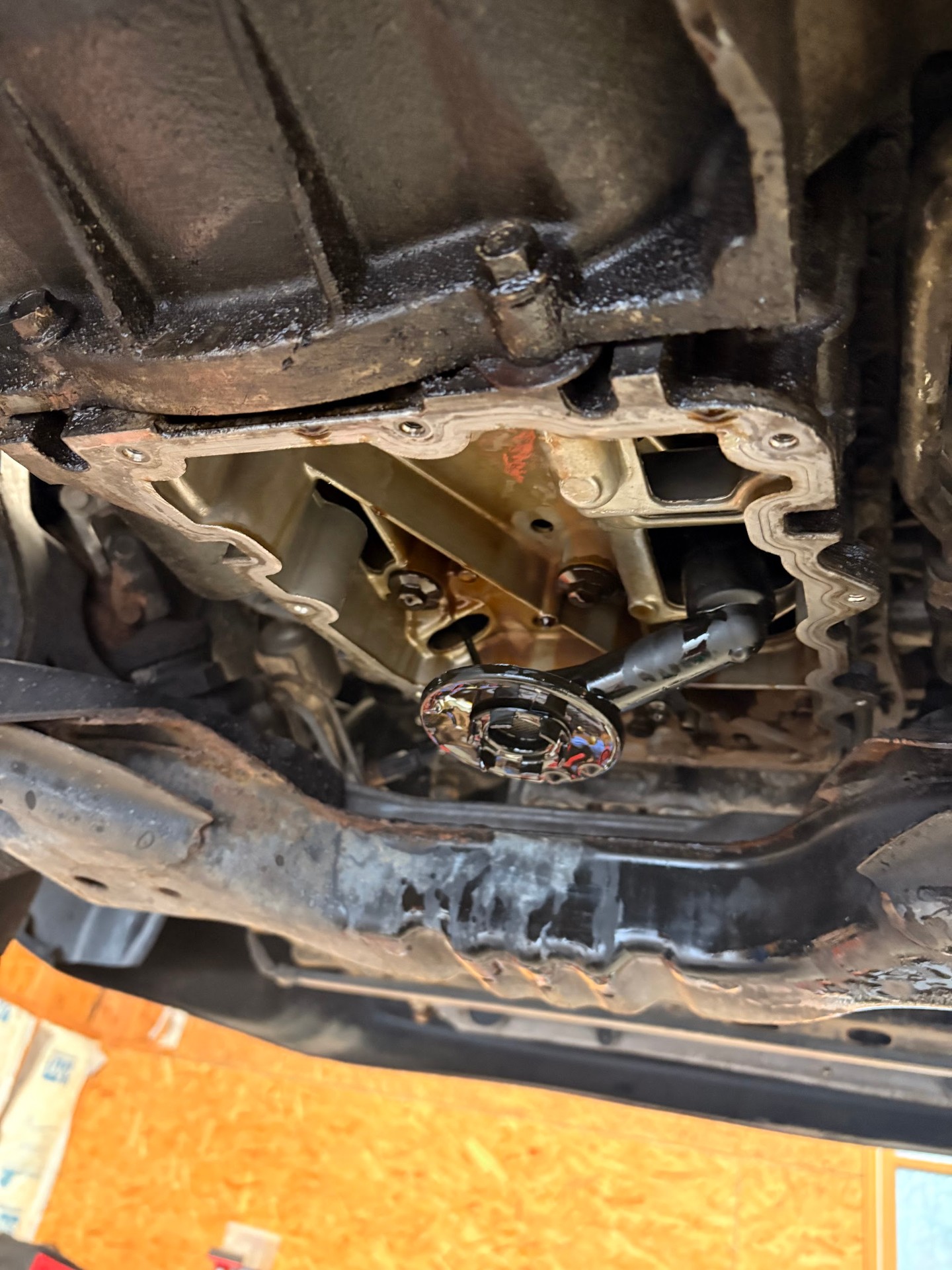 Oil pan dropped for service